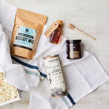 Load image into Gallery viewer, curated_gift_box_breakfast_biscuits_jam_granola_honey_towel